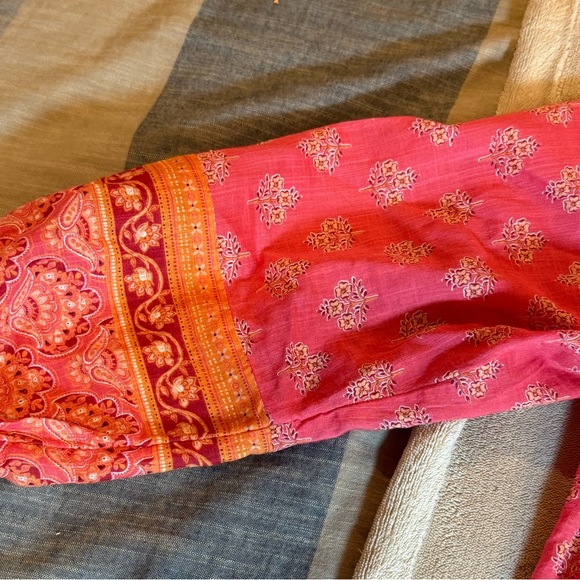 J. Jill Orange Pink Paisley long sleeved peasant top Blouse Boho Medium Petite - Picture 9 of 10